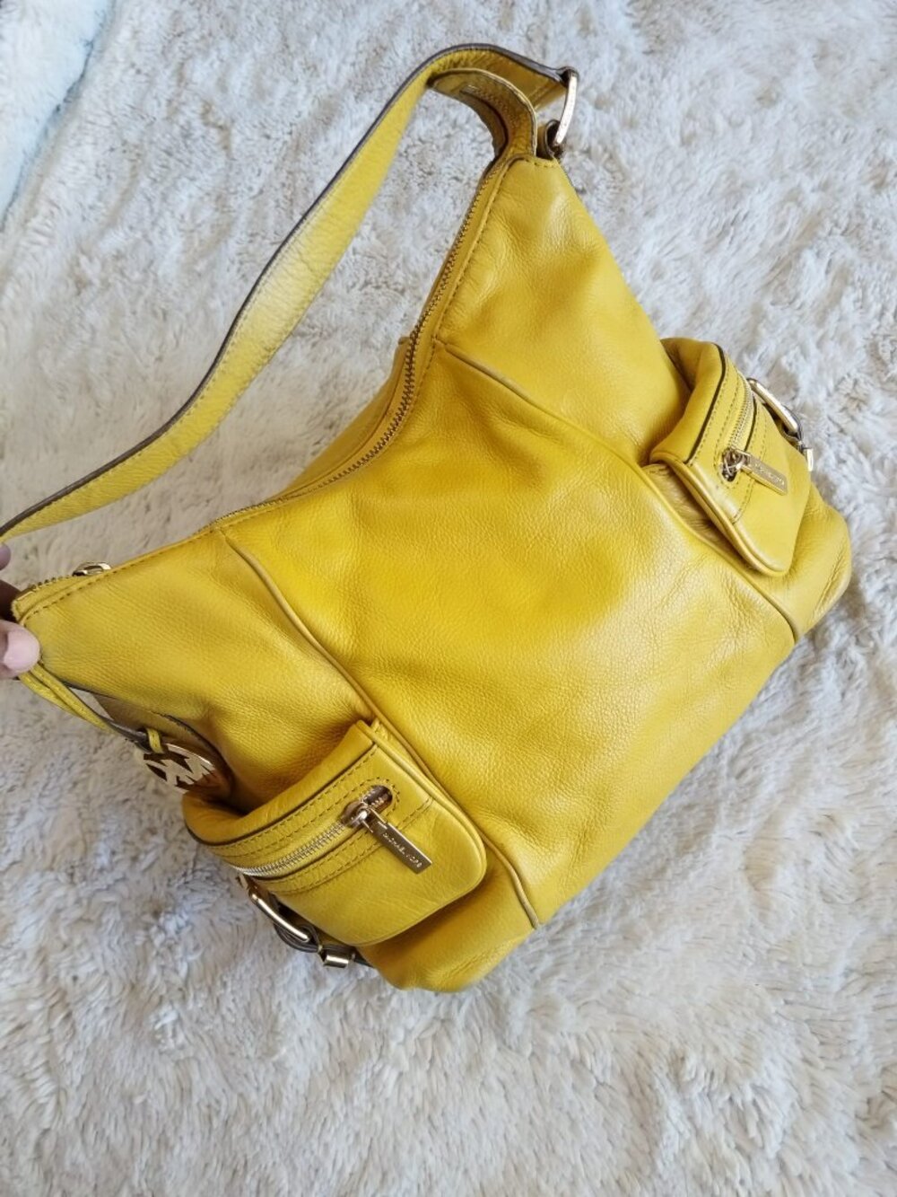 Authentic Michael Kors Yellow Pebbled Leather Hobo Shoulder Bag Gold Hardware
